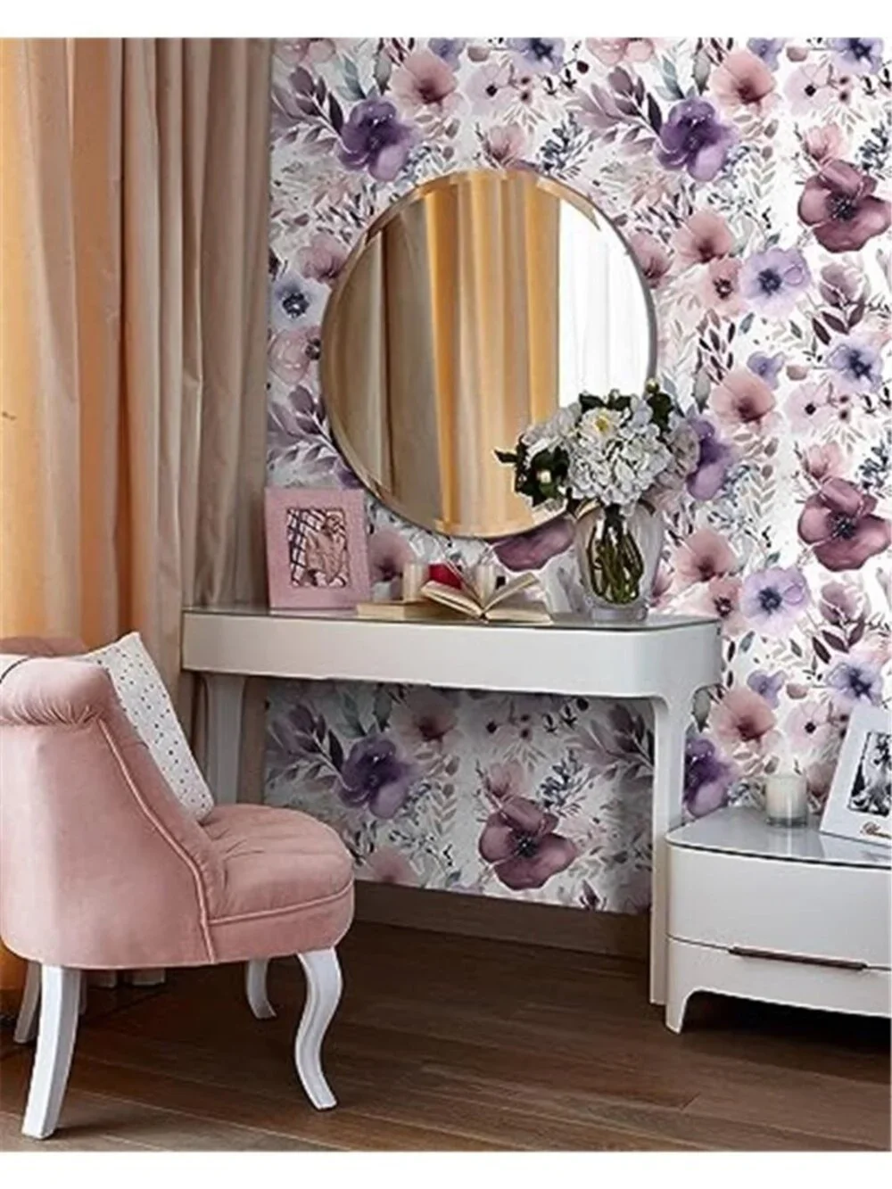 Purple Floral Peel And Stick Wallpaper Removable Contact Paper Wall Decor